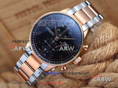 Perfect Replica IWC Portuguese Chronograph Watch 2-Tone Rose Gold Black Dial